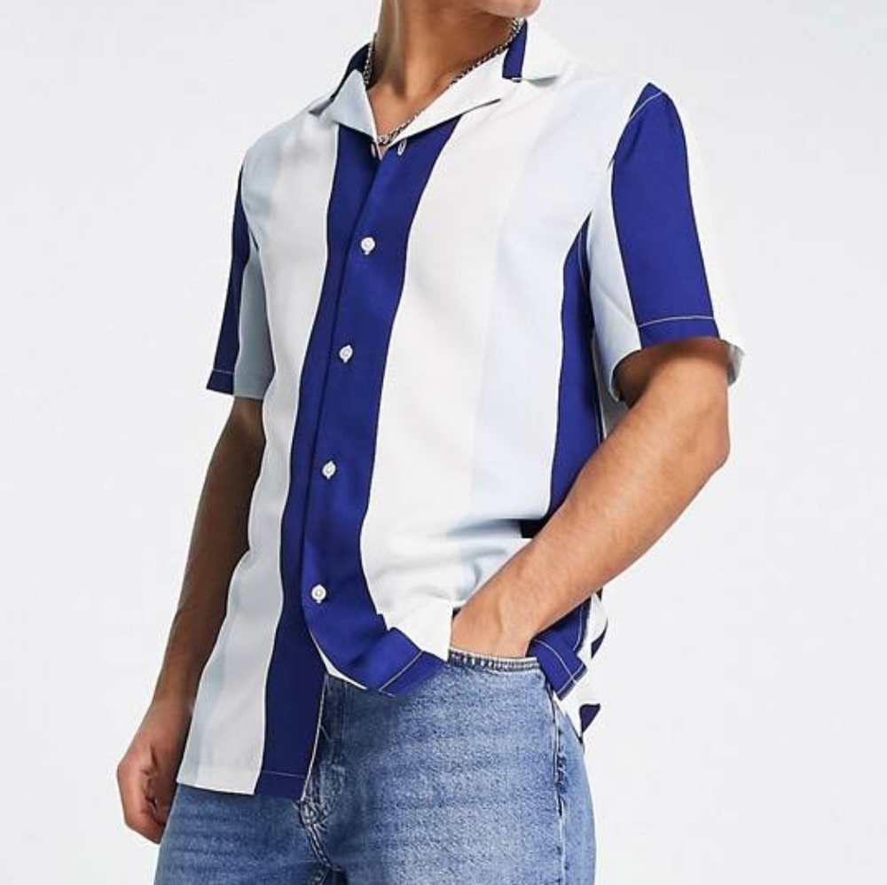 ASOS Longline Slim Fit Striped Revere Shirt (Tall)